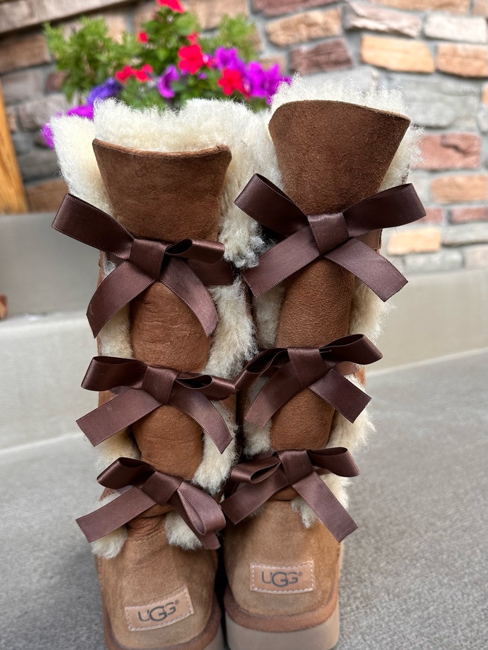 UGG Chestnut Bow-Back Shearling Tall Boots